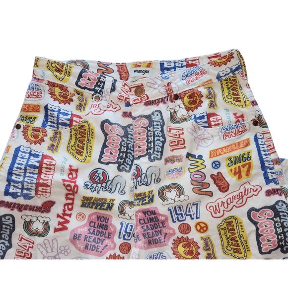 Wrangler Free People Cowgirl Heaven Wide Barrel Leg Jeans Retro Pop Art sz 28x28 - Picture 5 of 15